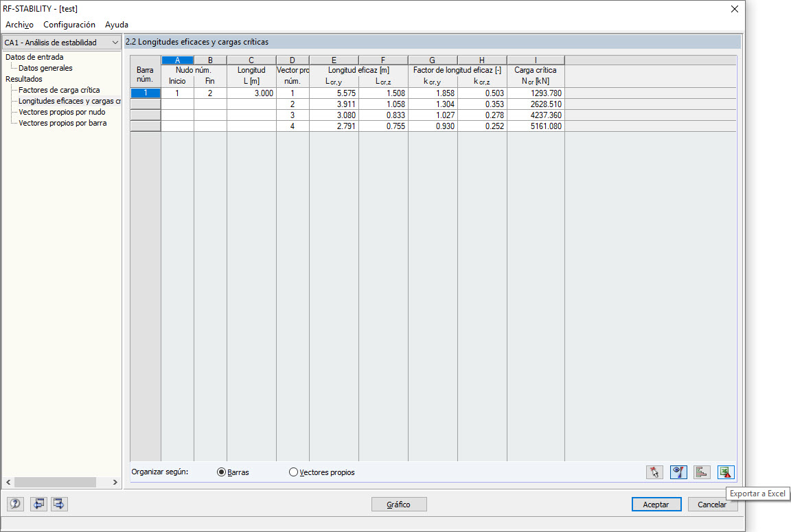 Exportación/importación de longitudes eficaces desde RF-STABILITY a/desde EXCEL