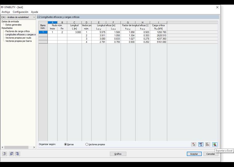 Exportación/importación de longitudes eficaces desde RF-STABILITY a/desde EXCEL