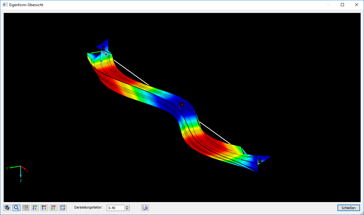 Forma del modo con apoyo lateral en la mitad del vano según el método general