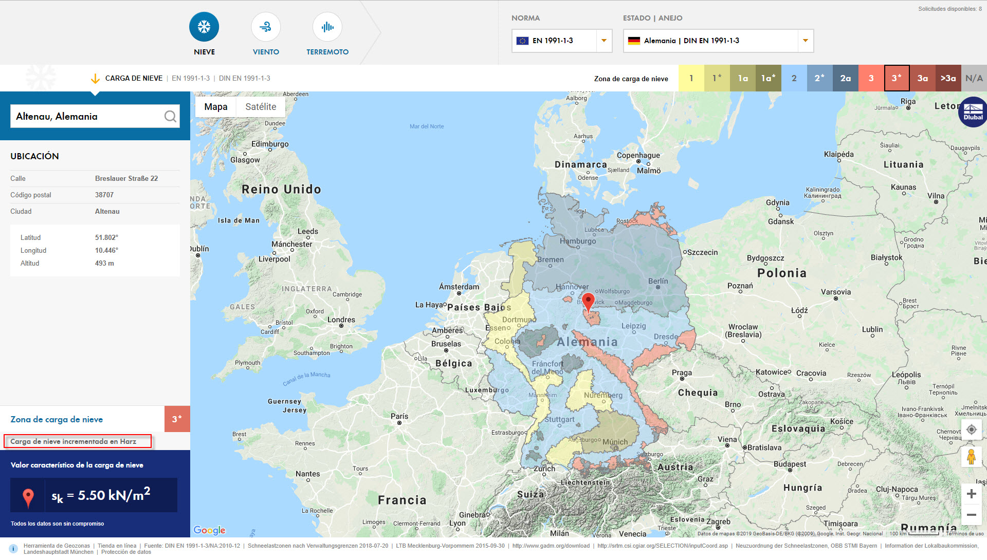 Servicio en línea de Dlubal Carga de nieve