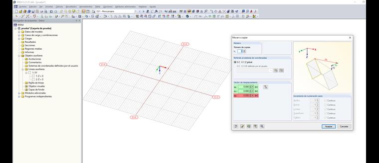 Mover o copiar líneas auxiliares creadas en el plano de trabajo XY solo es posible en las direcciones X e Y