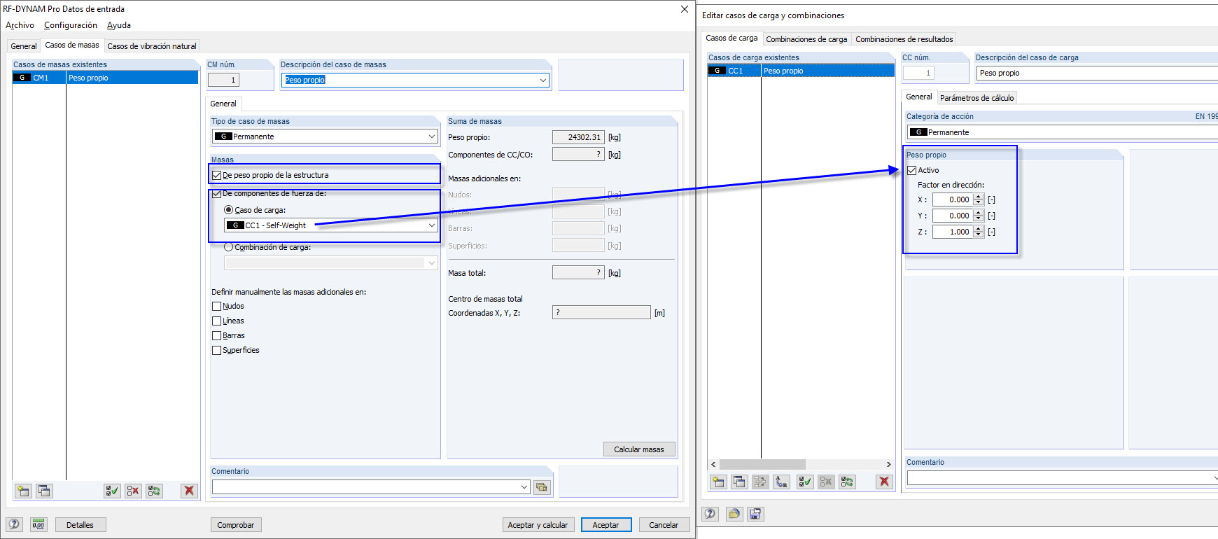 Importación de casos de carga con carga muerta activada
