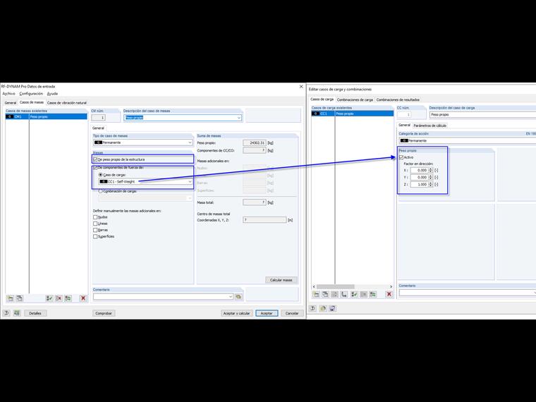 Importación de casos de carga con carga muerta activada