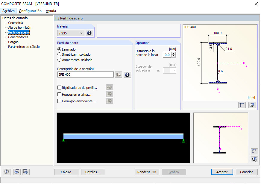 Secciones en COMPOSITE-BEAM