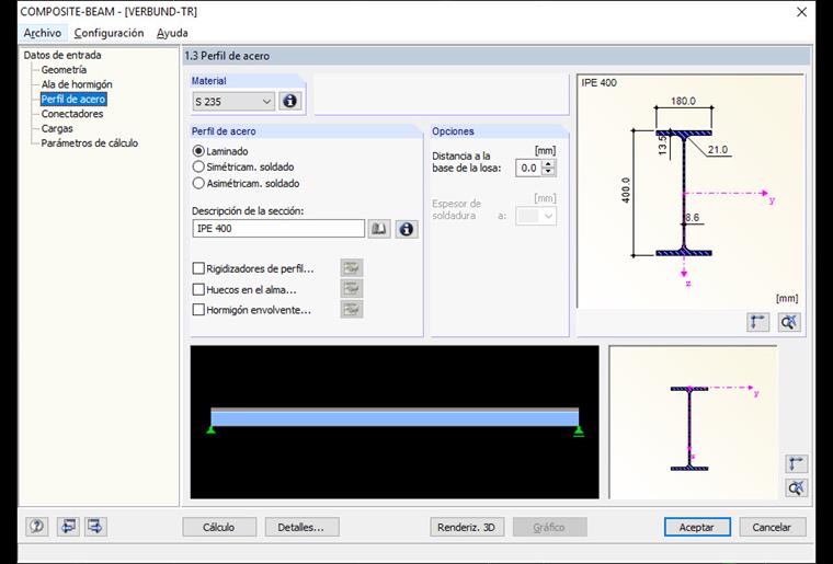 Secciones en COMPOSITE-BEAM