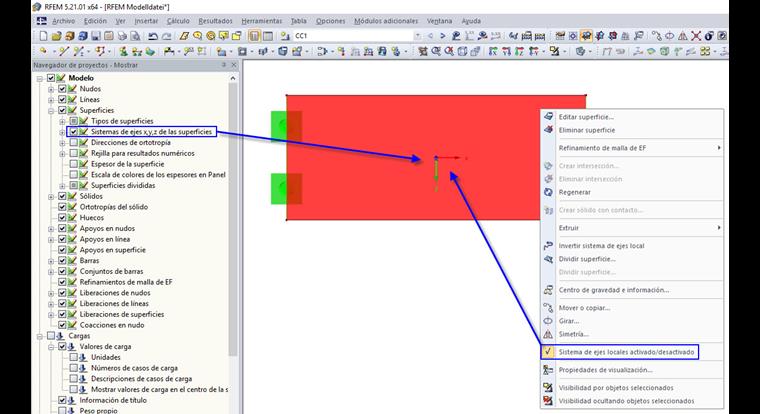 Activación de sistemas de ejes de superficies locales