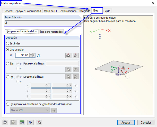 Dirección de los sistemas de ejes de superficie