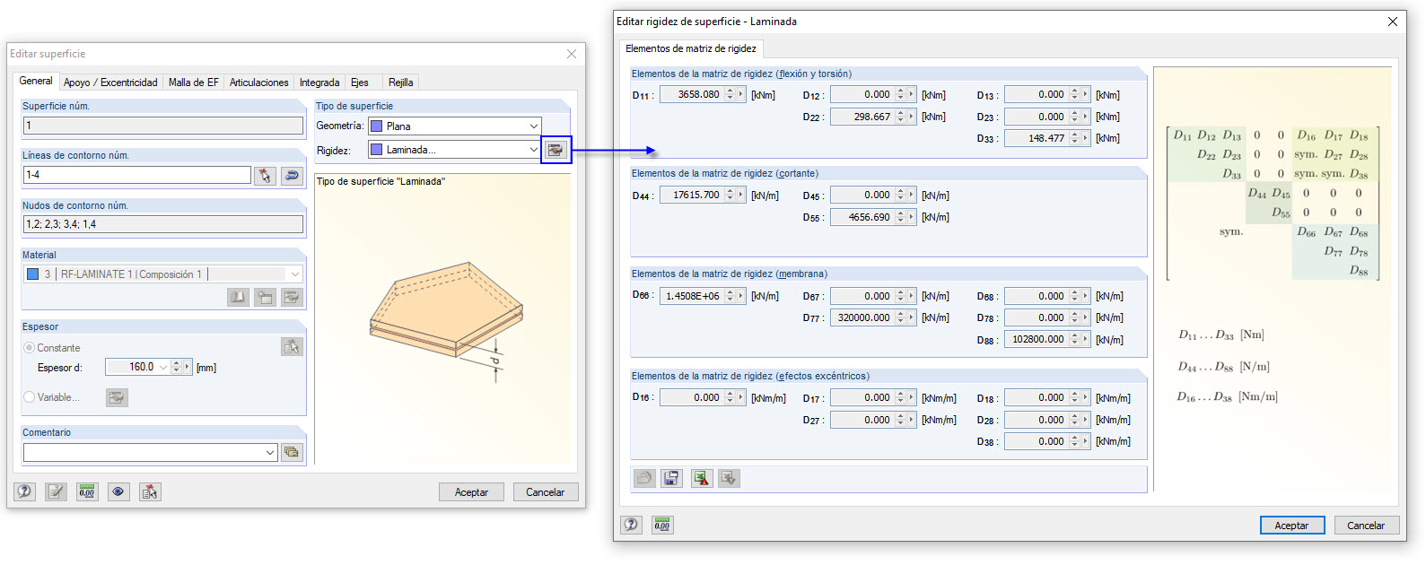 Matriz de rigidez de la superficie