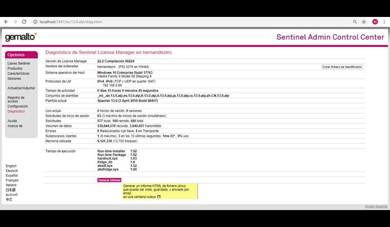 Generación de informe de diagnóstico en el Centro de control de administración