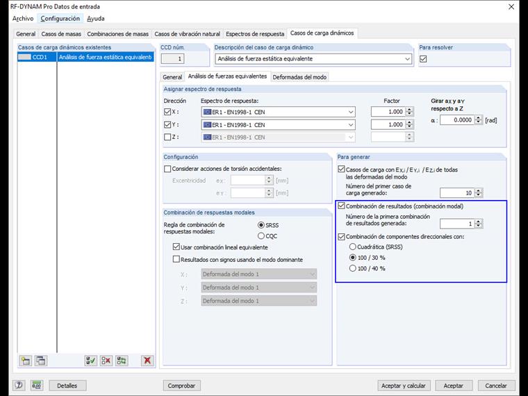 Exportación de combinaciones de resultados desde RF -DYNAM Pro - Cargas equivalentes