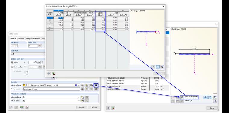 Puntos de tensión de la sección sólida