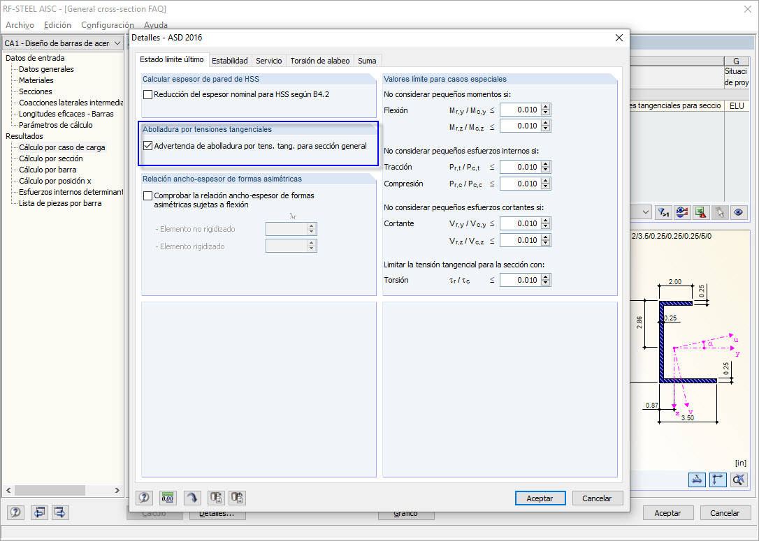 Desactivar la comprobación de pandeo por cortante