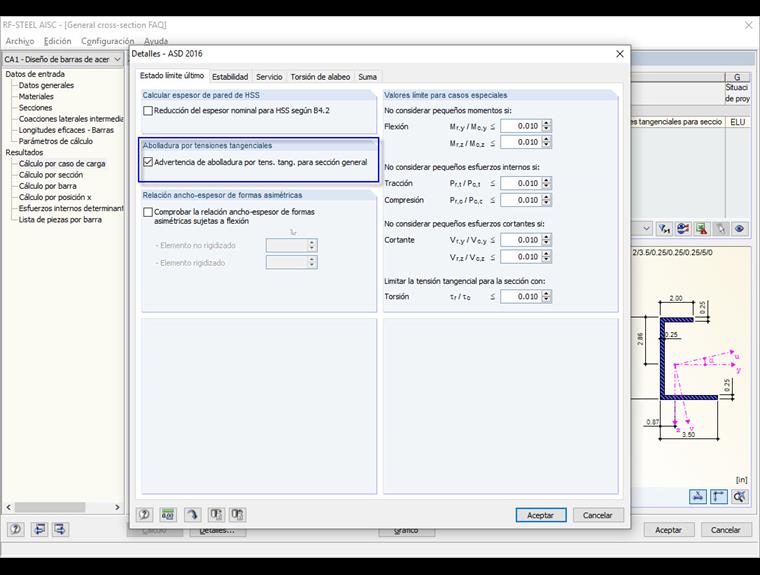 Desactivar la comprobación de pandeo por cortante