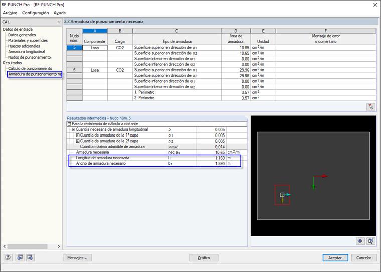 Longitud y ancho de la armadura longitudinal