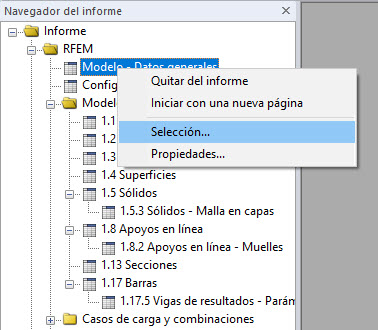 Abrir la selección del informe a través del menú contextual