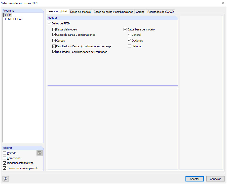 Abrir la selección del informe a través del menú contextual