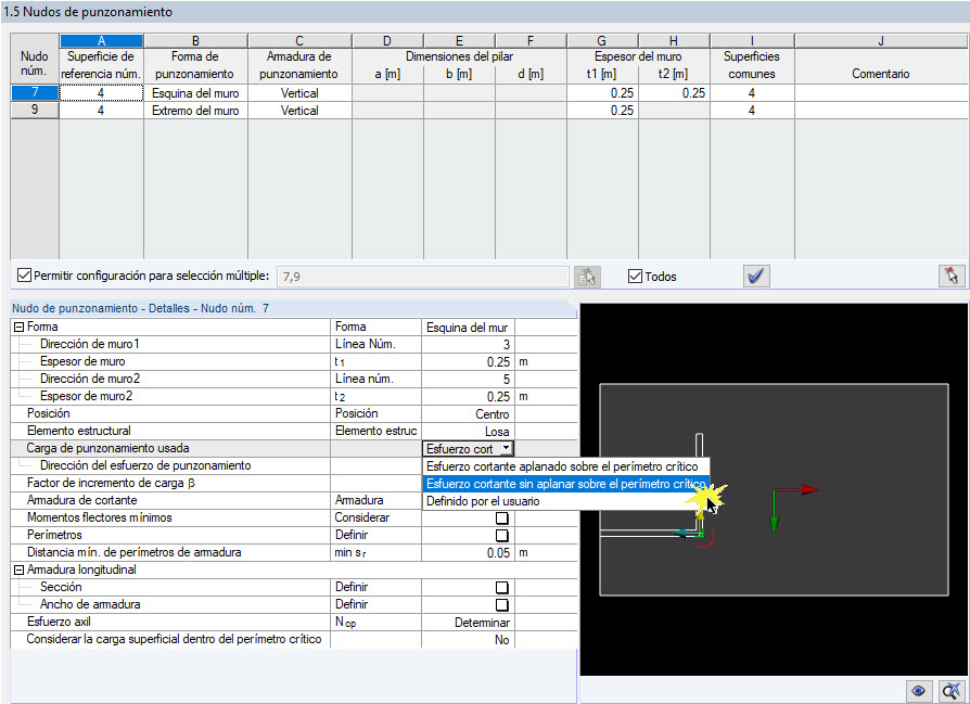 Ventana de entrada 1.5 con selección del tipo de determinación de carga