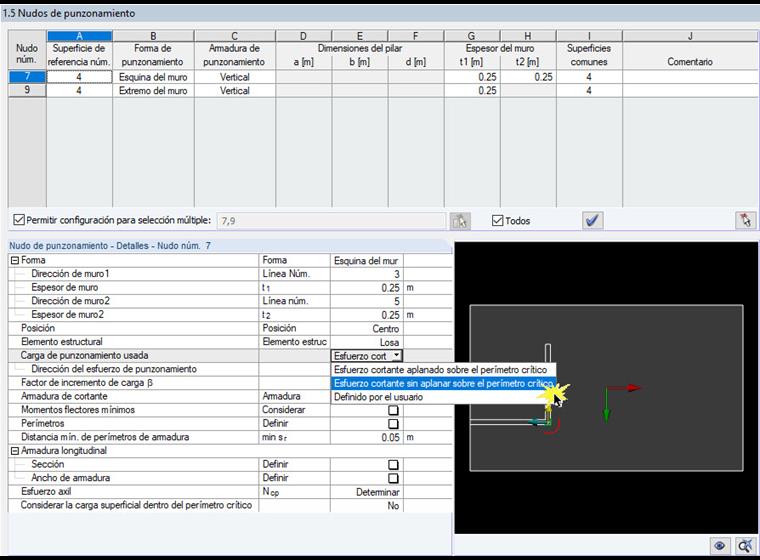 Ventana de entrada 1.5 con selección del tipo de determinación de carga