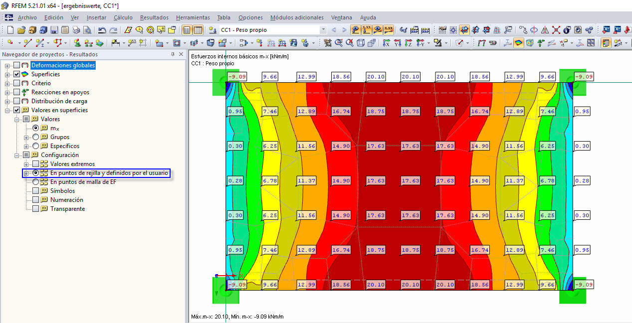"Valores en superficies" en rejillas y puntos definidos por el usuario