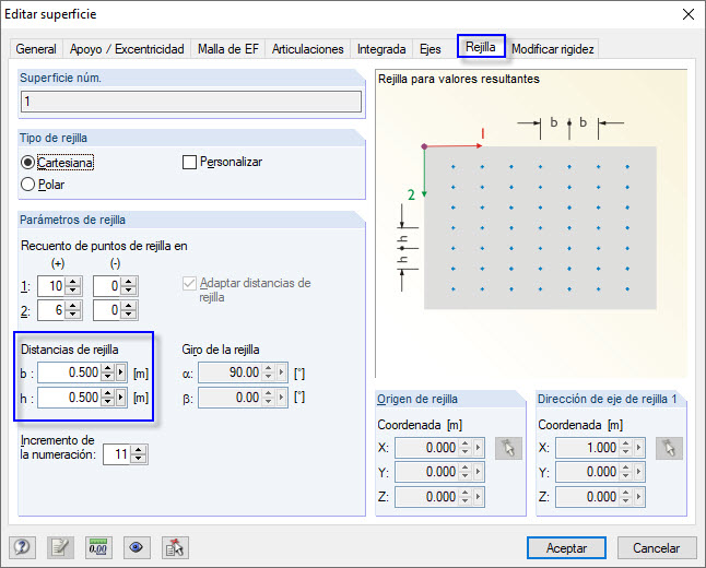 Configuración de la distancia de los puntos de la rejilla