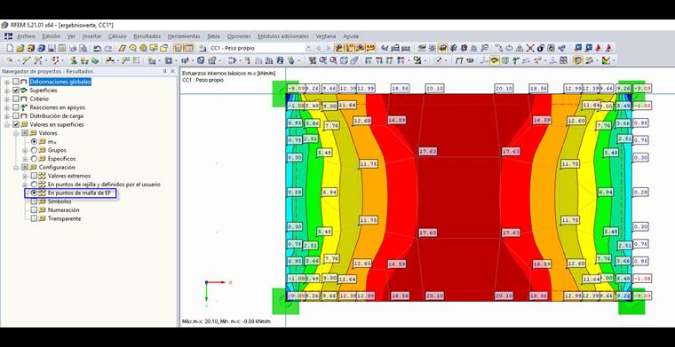 "Valores en superficies" en puntos de malla de elementos finitos