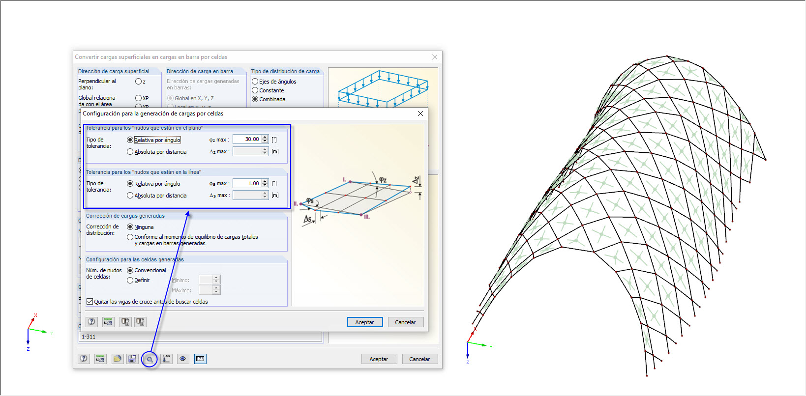 Configuración para las tolerancias en nudos
