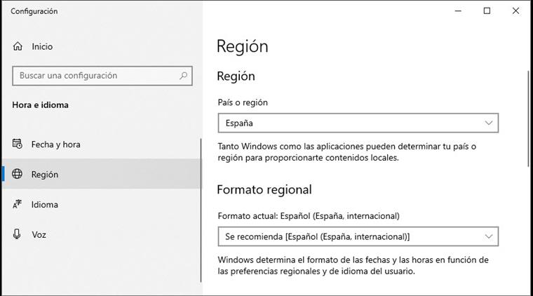 Ajuste de la región