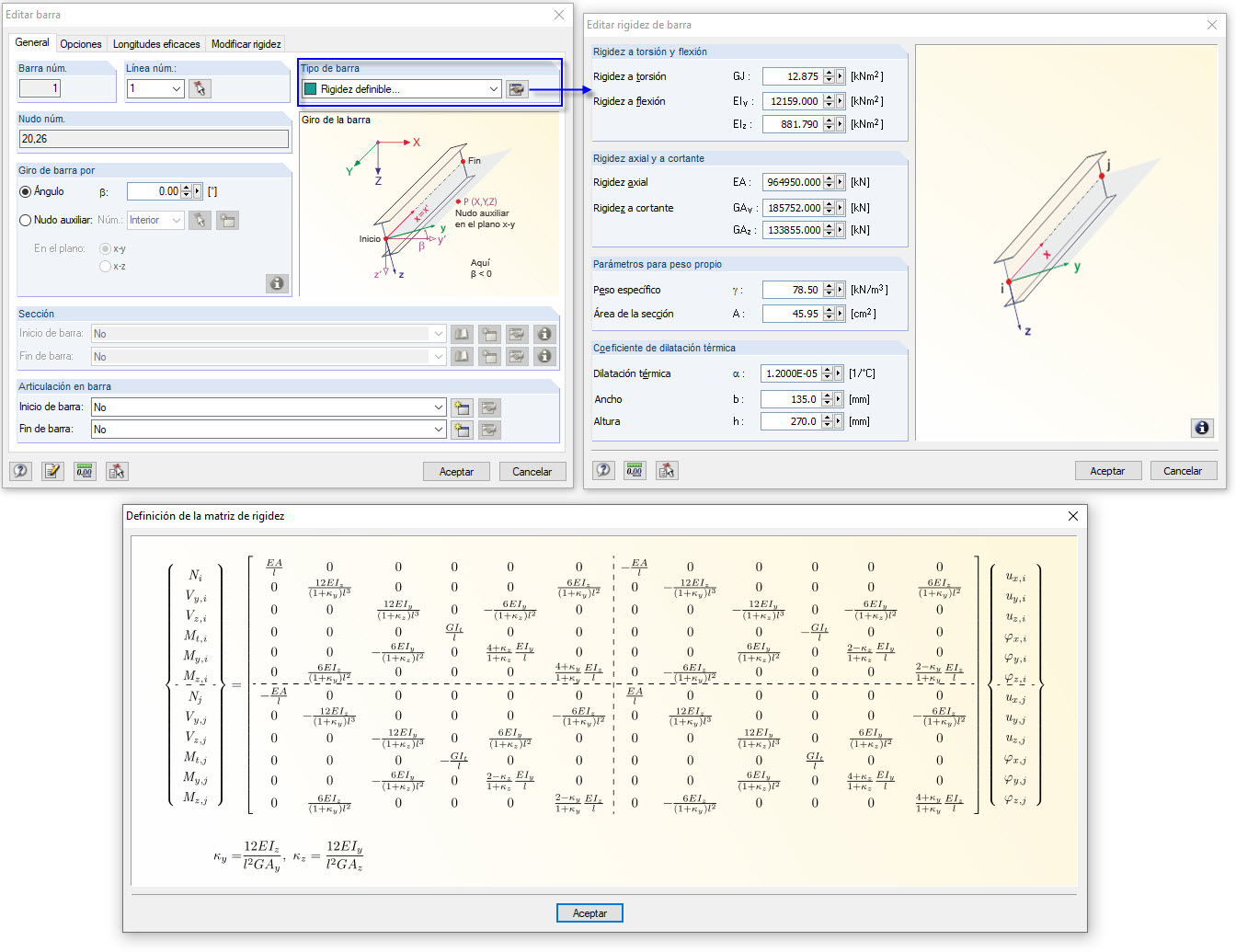 Definición del tipo de barra "Rigidez"