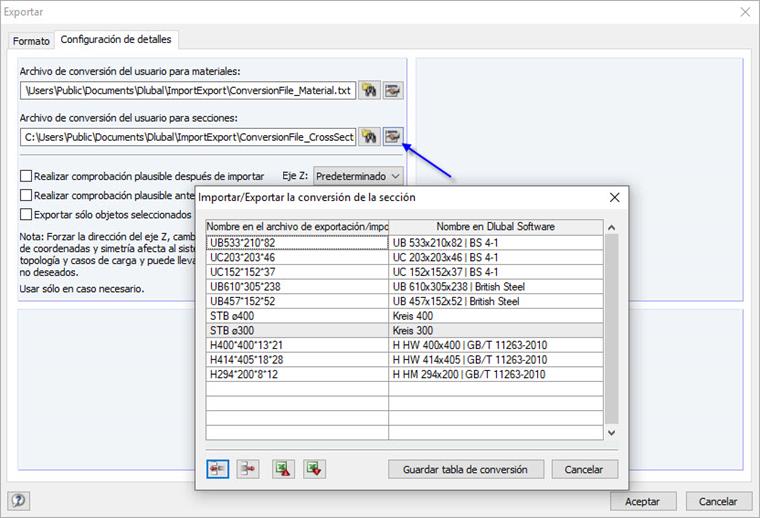 Archivo de conversión de cliente para secciones