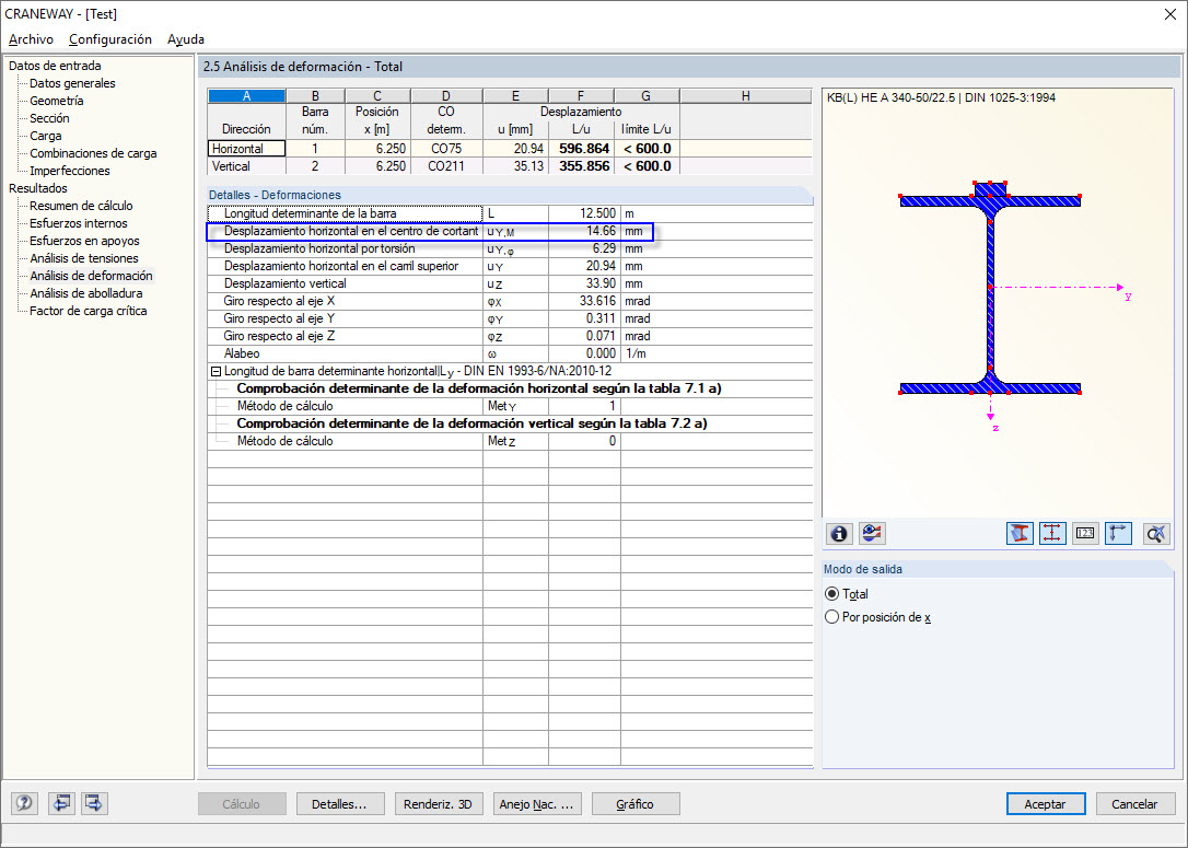 Análisis de deformaciones en el programa CRANEWAY