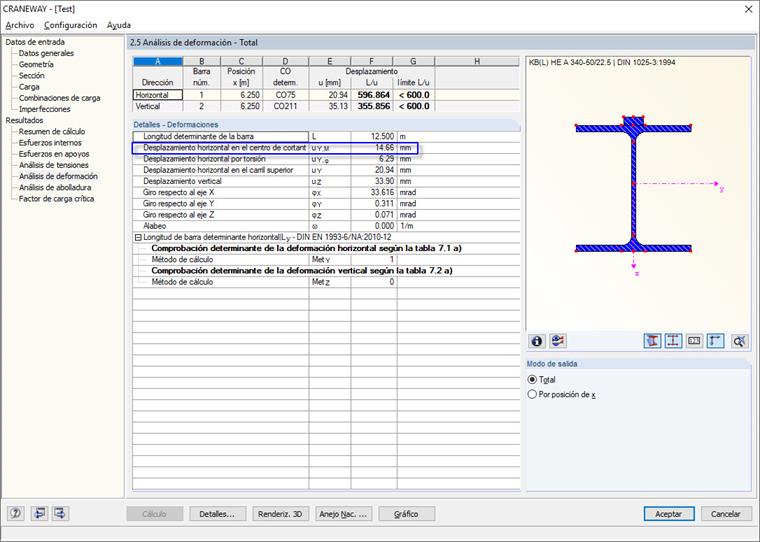 Análisis de deformaciones en el programa CRANEWAY