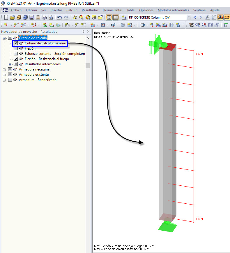 El mayor criterio de diseño de todas las comprobaciones de diseño para el componente estructural completo