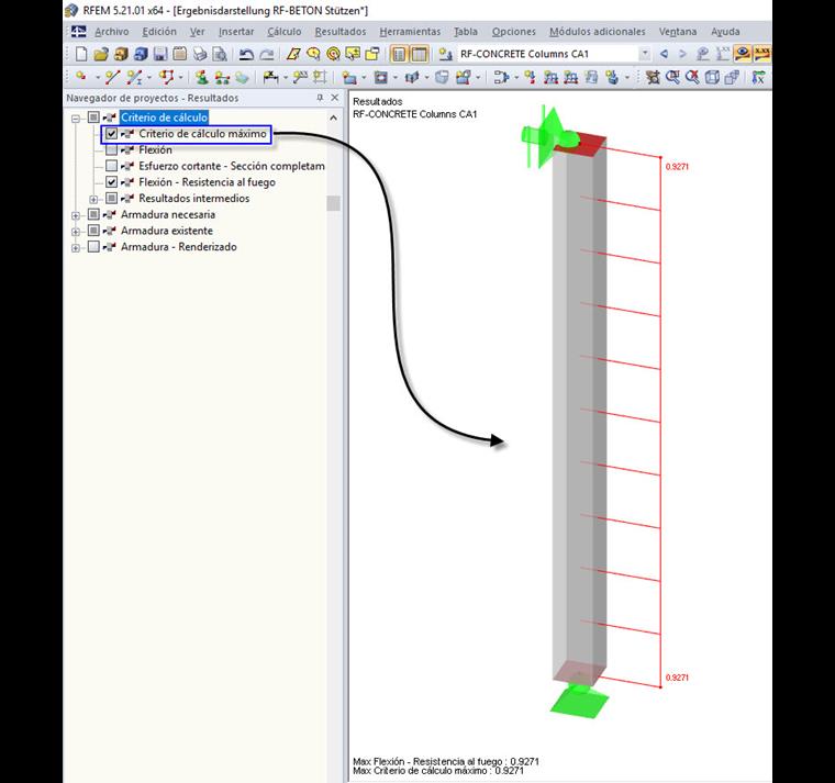El mayor criterio de diseño de todas las comprobaciones de diseño para el componente estructural completo