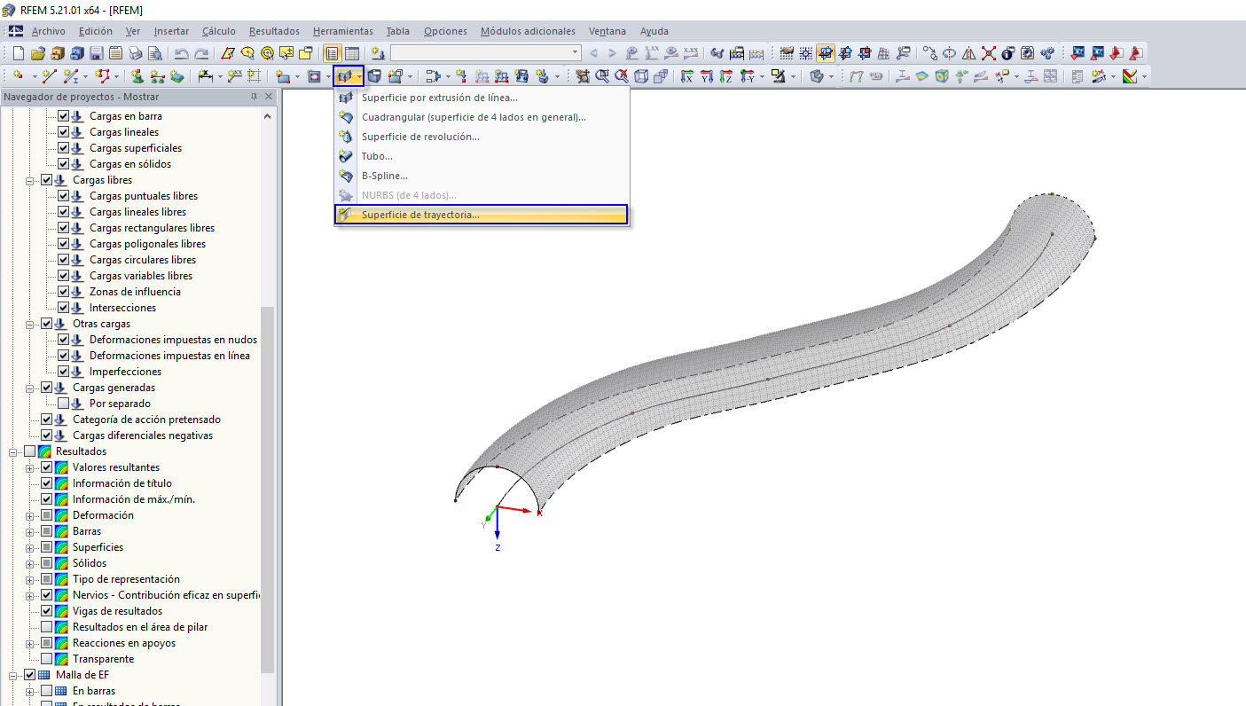 Creación de una superficie de trayectoria
