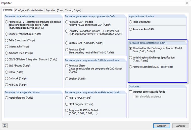Opciones de importación adicionales a través del módulo RF-LINK