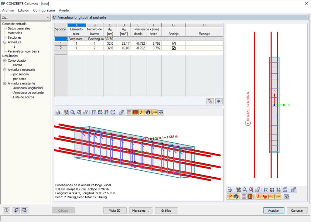 Armadura en el módulo adicional RF-CONCRETE Columns