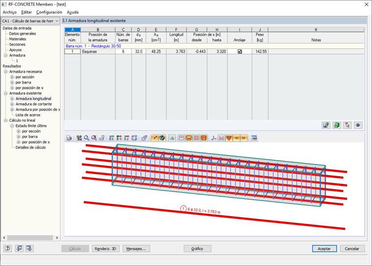 Armadura en el módulo adicional RF-CONCRETE Members