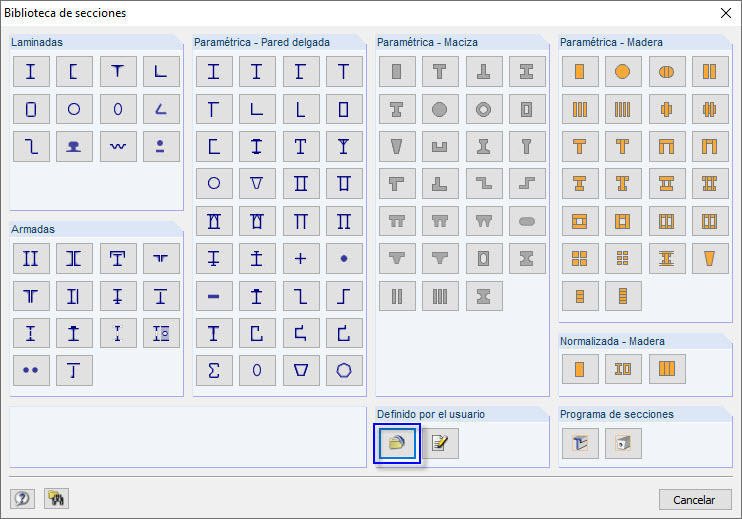 Importación de secciones guardadas definidas por el usuario