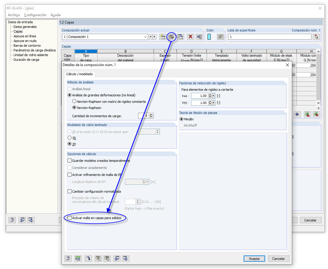 Desactivar la malla de EF en capas
