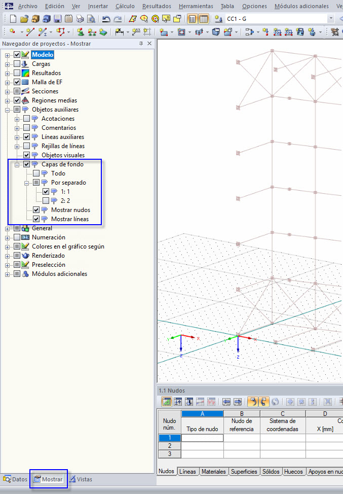 Visibilidades de las capas de fondo
