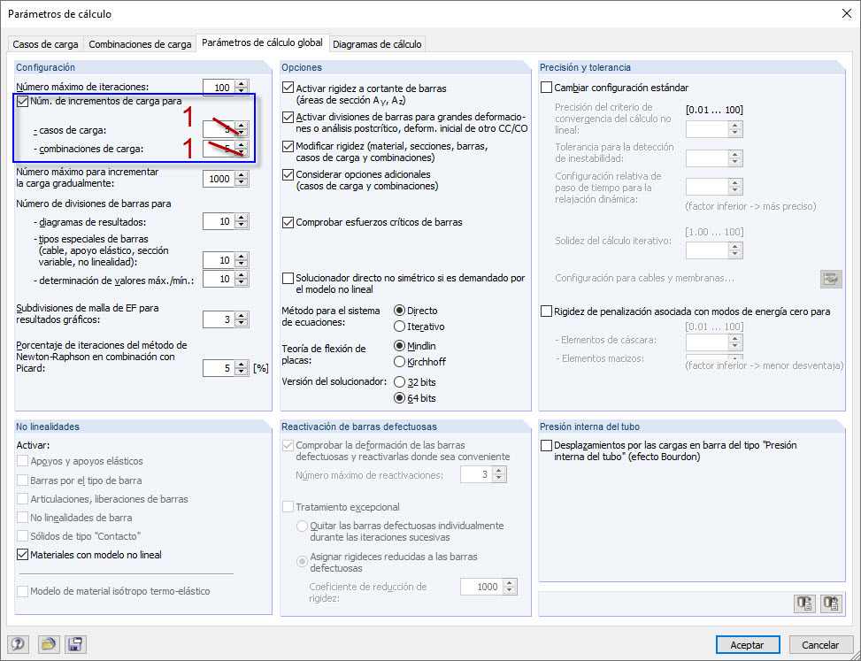 Parámetros de cálculo