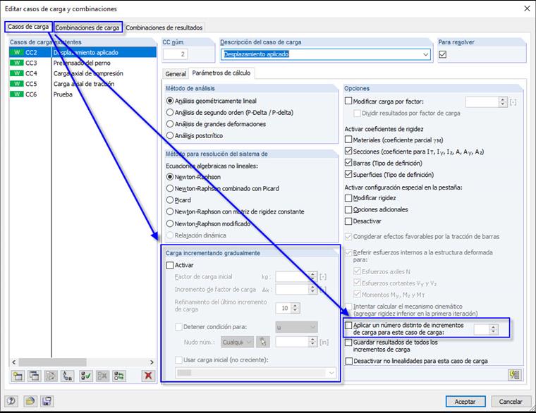 Casos de carga y combinaciones - Parámetros de cálculo