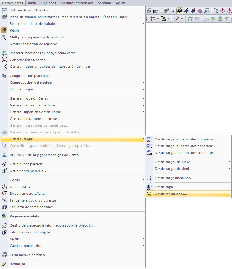 Generar cargas "Desde el movimiento ..."