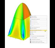 Menú contextual de la superficie seleccionada con la opción "Centro de gravedad e información"