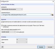 Opciones del programa en el administrador de proyectos