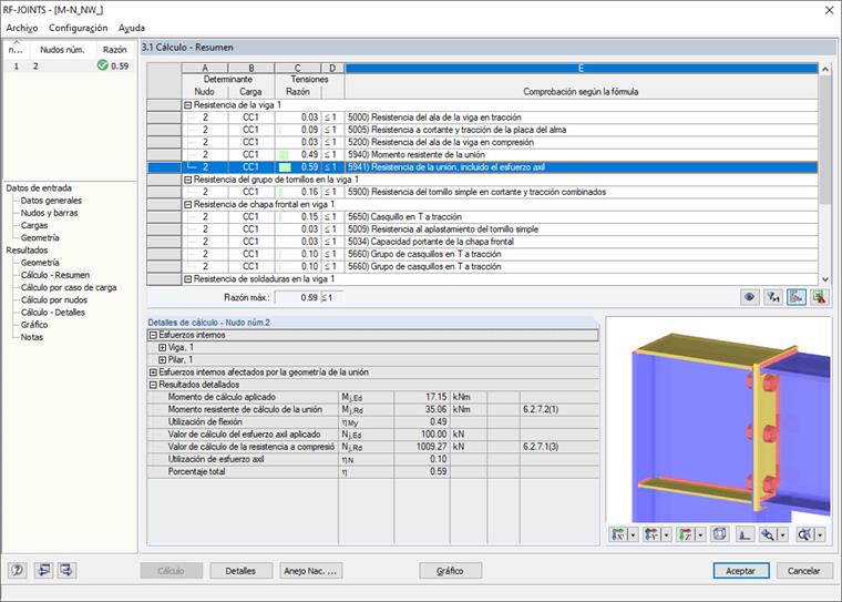Comprobación de diseño de la resistencia de la conexión, incluida la fuerza axial