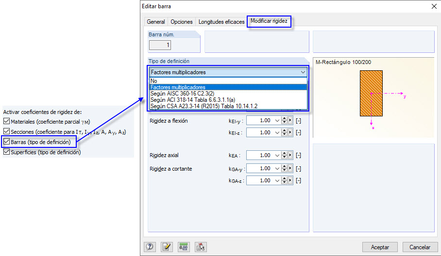Reducción de rigidez de barras