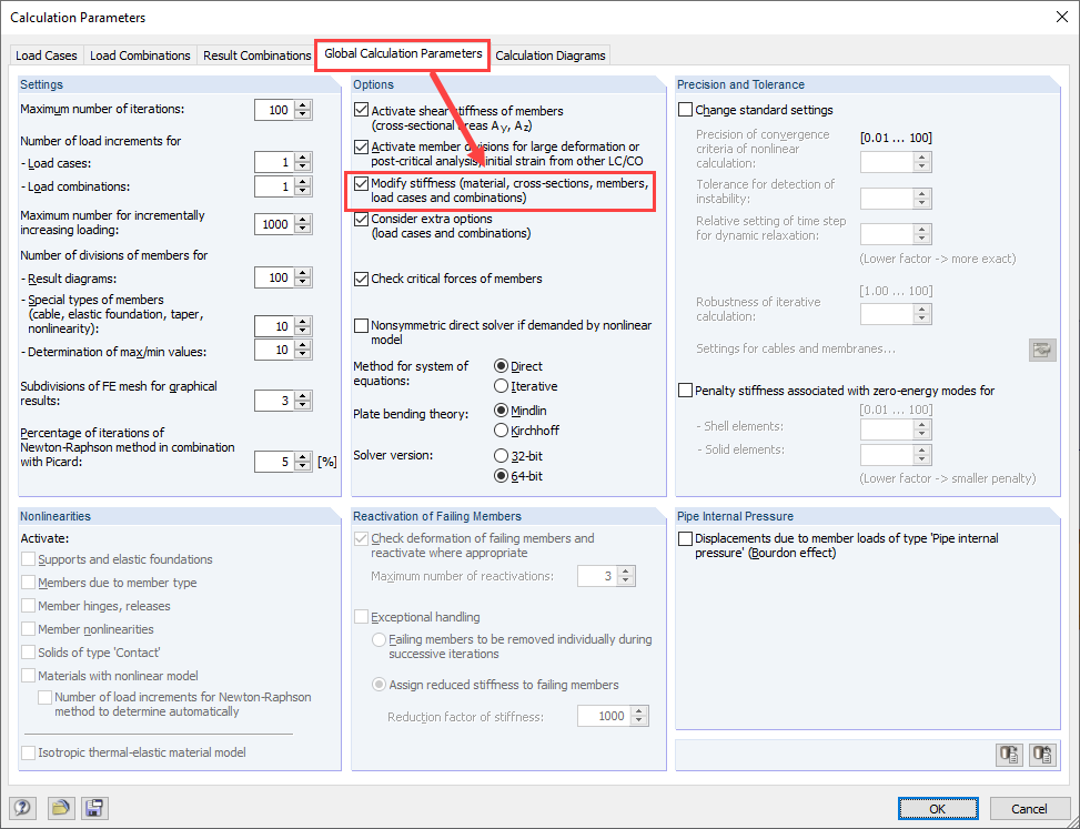 Control global de modificaciones de rigidez