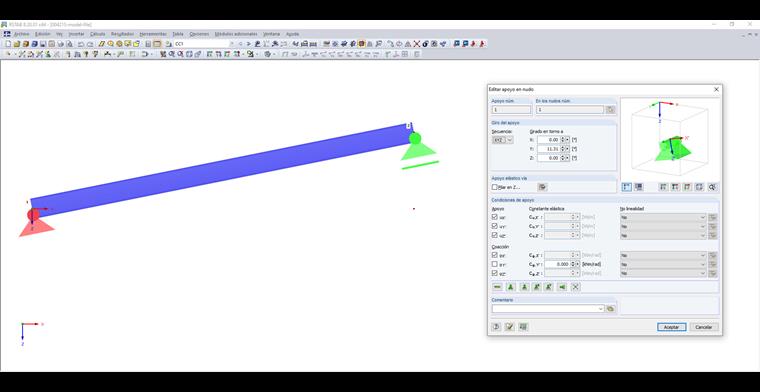 Giro del apoyo en el cuadro de diálogo "Editar apoyo en nudo"
