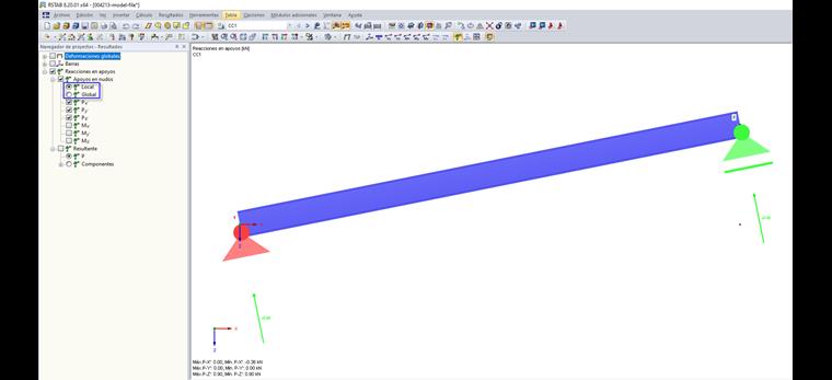 Reacciones del soporte "local" y "global"